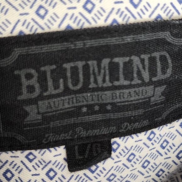 Blumind White Blue Geometric Print 100% Cotton Pearl Snap Shirt - Picture 4 of 5